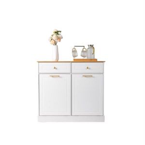 Moderno Mobiletto Bianco per Rifiuti da Cucina con 2 Ante, 2 Cassetti e 2 Sacchi in Acciaio Inox per Vestiti Sporchi e Conservazione Rifiuti - Product Image 3