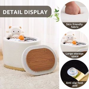 Round Storage Ottoman with Flip Top Lid Multi-Functional Metal Base Side Table Upholstered Vanity Stool with <b>Footrest</b> - Product Image 3