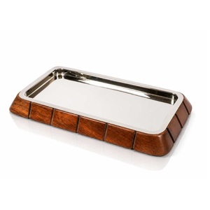 Plateau de service rectangulaire en bois à motif et finition métallique polie pour table à manger, plateaux de service alimentaire pour la maison, les hôtels et les fournitures - Product Image 6
