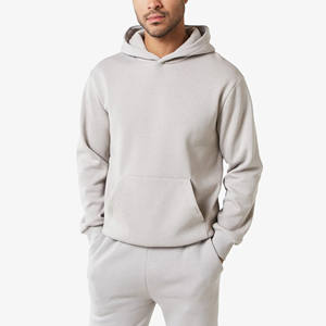 Chándal de invierno casual de corte regular, liso, con dobladillo abierto, capucha cruzada color piedra, forro polar, bolsillos tipo canguro, puños y dobladillo acanalados, 400 g/m² cepillado - Product Image 3