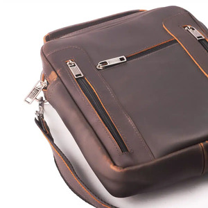 Men’s Brown Genuine Leather Crossbody Bag With Zipper Closure Shoulder Strap Classic Stylish Design - Bags Brown Leather - Product Image 3