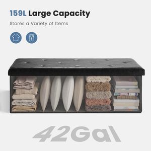 43 Inch Folding Ottoman <b>Storage</b> Bench Upholstered Foot Rest <b>Stool</b> 660 Lbs Capacity Workshop & Gym Use - Product Image 4