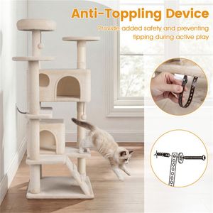 Lussuoso Tiragraffi per Gatti Alto 52 Pollici, Torre Multifunzione con Posti Sosta, Casette e Tiragraffi in Sisal - Beige, Arredamento per Gatti - Product Image 4