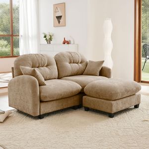 Divano Sezionale a L in Morbido Tessuto Chenille con Pouf, Design Trapuntato e Plissettato, Schiuma ad Alta Densità per Camere da Letto e Soggiorno - Product Image 2