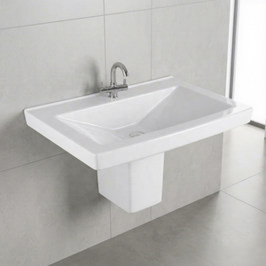 Vistaar Capri Square Half Pedestal Ceramic Wash Basin Sink Stand Blue White For Hotel - Product Image 1