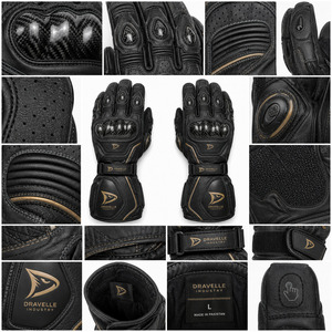 Gants de moto en cuir haut de gamme à doigts entiers avec protection de paume, compatibles écran tactile et manchette longue - Product Image 6