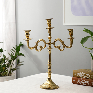 Candelabro de Latón Vintage de Lujo, Portavelas de 3 Brazos, Centro de Mesa Decorativo para Bodas, Decoración de Mesa de Comedor para el Hogar - Product Image 3