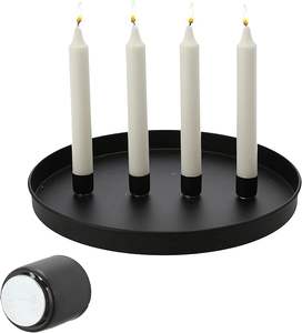 Portavelas redondo de metal negro, 30 cm de diámetro, 2.7 cm de altura, 0.49 kg de peso, base magnética. - Product Image 5