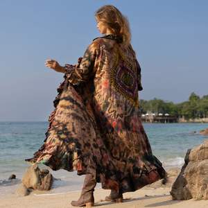 Kimono de Playa para Mujer, Diseño de Paisley con Lentejuelas y Teñido Anudado, Viscosa/Algodón, 1 Pieza - Product Image 3