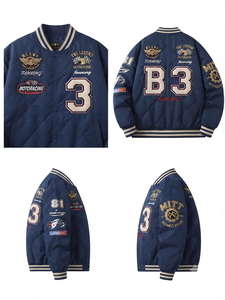 Blouson Bomber Homme Personnalisé avec Écussons Brodés – Veste d'Hiver Style Universitaire à Boutons, Col Montant, en Polyester et Nylon - Product Image 6