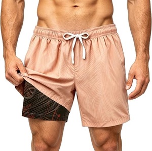 <b>Men</b> Solid Pink Swimming Shorts With Drawstring Waist Double Layer Pool Beach Swim <b>Trunks</b> Breathable <b>Men</b> Outerwear Swim Shorts - Product Image 1