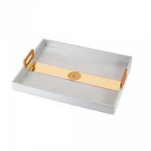 Luxury Rectangle Gold Metal <b>Mirrored</b> Serving Tray with Lattice Pattern Border Elegant Vanity Jewelry Cosmetic Storage Platter - Product Image 6