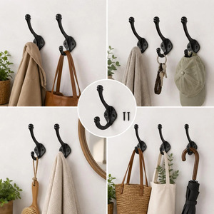 SHUBHAM <b>Black</b> Metal Wall <b>Hook</b> Double Coat Rack Vintage Drill Mounted Clothing Hanger for Entryway Bedroom - Product Image 5