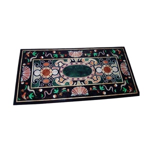 Marble Convertible Coffee <b>Table</b> Modern Design Inlaid Semi-Precious Stones Glass Top for Home Decor Living Room Furniture - Product Image 1