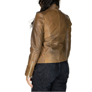 Women Custom Fashion High Quality Genuine Leather Bomber Jacket with Zipper Closure Jackets For Ladies - Product Image 2