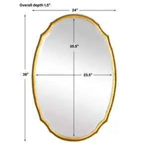 Miroir mural ovale plaqué or, décoration artistique glamour, miroir d'appoint pour entrée, pièce unique - Product Image 2