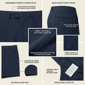 Men's Navy Blue Solid Board Shorts Mid Waist Drawstring Closure Quick Dry Windproof Breathable Waterproof Pockets OEM Service - Product Image 5