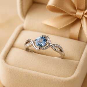 Anillo de banda infinita con gema de moissanita azul zafiro, minimalista original, fino, para mujer, plata 925, regalo especial para aniversario - Product Image 5
