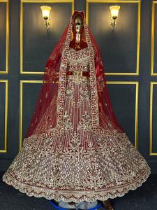 Bridal <b>Lehenga</b> Choli Heavy Embroidery Floor-Length A-Line Silhouette V-Neck Polyester/Cotton Fabric Wedding Outfit for Women - Product Image 2