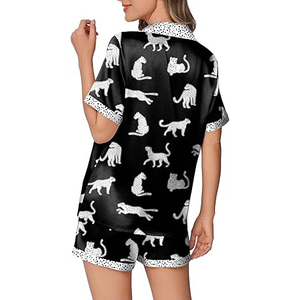 Conjunto de Pijamas de Moda Recién Llegado, Estampado Animal, Blanco y Negro, Ropa de Dormir Informal de Verano, Estilo de Pantalones Cortos con Botones Delanteros - Product Image 2
