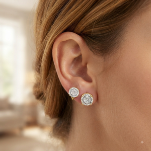 Boucles d'oreilles clous tendance en or massif 10K avec diamants de laboratoire multi-tailles et design floral, personnalisables, idéales pour les soirées – Meilleures ventes - Product Image 2