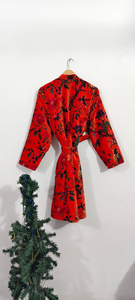 Kimono largo de algodón hecho a mano con estampado de bloques, cuello en V, manga larga, de secado rápido, ligero, para primavera/verano, ideal para la playa o como vestido de dama de honor. - Product Image 2