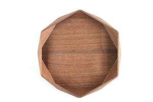 Hexagonal <b>Walnut</b> And Brown Mixed Shade Wooden Serving Tray Elegant Decorative <b>Table</b> Organizer For Home Office And Cafe Use - Product Image 2