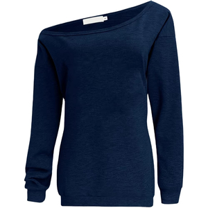 Women's Eco-Friendly Breathable 100% Cotton <b>Shoulder</b> Sweatshirts <b>Long</b> <b>Sleeve</b> Slouchy Casual Pullover Machine Embroidery Front - Product Image 1