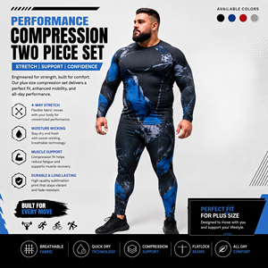 Ensemble de compression imprimé sur mesure pour hommes : Rashguard à manches longues et leggings de yoga respirants pour la gym et l'entraînement, grandes tailles - Product Image 2