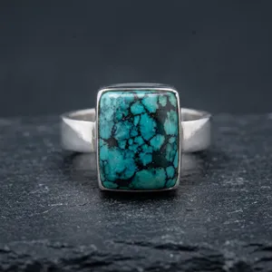 Bague géométrique en pierre turquoise, argent 925, sertissage clos, bijoux minimalistes, vermeil, faite à la main, pour tous les jours - Product Image 4