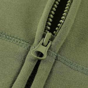 Men's Olive <b>Green</b> Hooded Fleece Sweatshirt Regular Fit Solid Color Casual Zip-Up Hoodie Autumn Wear - Product Image 5