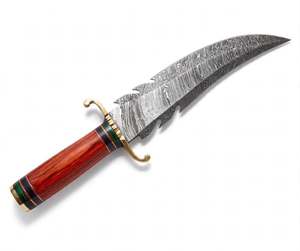 Cuchillo decorativo artesanal de acero de Damasco con diseño de plumas y mango de palisandro - Product Image 2