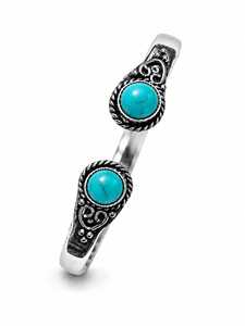 Brazalete Abierto de Turquesa Hidro, Hecho a Mano, Chapado en Plata/Oro, Ajustable, Clásico, Unisex, Joyería con Piedras Preciosas - Product Image 1