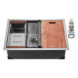 Lavello da cucina da incasso da 32 pollici in acciaio inossidabile 304, a vasca singola, stile rustico, con bordo, per installazione sottopiano, multiuso - Product Image 4
