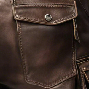 Men's Brown Leather Cargo Shorts With Zipper Pockets Mid Waist Workwear Style Bermuda Shorts - Product Image 4