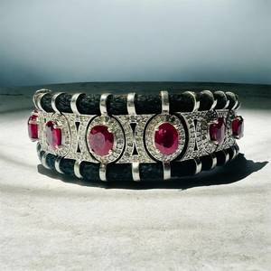 Vintage Silver <b>Ruby</b> Diamond <b>Bracelet</b> Women's Everyday Wear Jewelry Round Brilliant Cut Natural Stone Rhodium Plated - Product Image 6