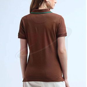 เสื้อโปโลสีน้ำตาล แขนสั้น สีพื้น ผ้าถัก 100% คอตตอน ปิเก้ สไตล์ลำลอง สำหรับผู้หญิง ขายส่งแบรนด์ - Product Image 2