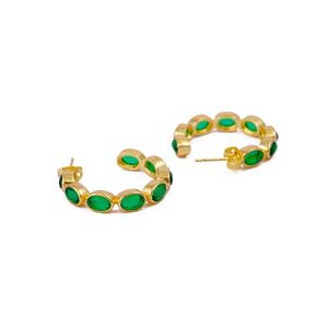 Pendientes de aro ovalados de diseñador, cuarzo Esmeralda chapado en oro, piedra natal hecha a mano, joyería de piedras preciosas, declaración única, joyería de moda - Product Image 4