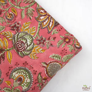 Thulian Rose Fougère Vert Toscan Jaune Indien Floral Main Bloc Imprimé 100% Pur Coton Tissu Tissu Par La Cour - Product Image 4