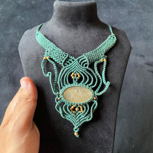 Handmade Green Macrame Gemstone Bamboo Chain <b>Necklace</b> Intricate Adjustable Boho Healing Ethnic <b>Statement</b> Jewelry Buddhism Gift - Product Image 2