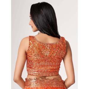 Gorgeous <b>Orange</b> Floral Print Organza Wedding Wear <b>Saree</b> with Blouse Zeel Clothing Unstitched - Product Image 1