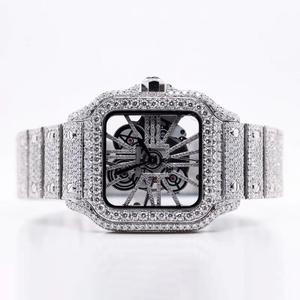 Reloj de Lujo para Hombre con Incrustaciones de Diamantes de Imitación, Esqueleto, Personalizado, con Movimiento Mecánico Plateado, Corte Brillante Redondo VS1, a la Moda - Product Image 2