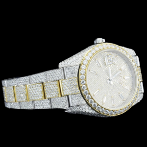 Montre Hip Hop pour homme, design personnalisé, cadran rond, deux tons, diamants Moissanite, fonction date automatique, diamants certifiés. - Product Image 2