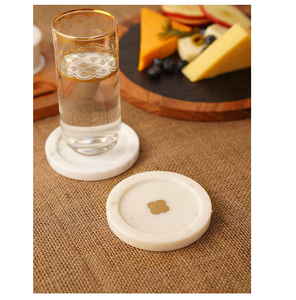 Premium <b>Marble</b> <b>Coasters</b> Brass Line Flower Shape Top Selling Sale Stone Drink Pads Non Slip Table Mats - Product Image 3