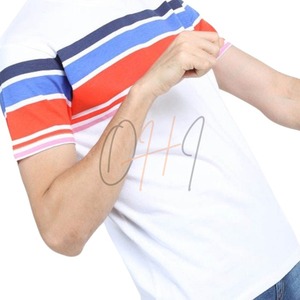 Men's White Short Sleeve T-Shirt Striped Sleeve Contrast Trim O-Neck Casual Breathable <b>Tie</b>-Dye Printed <b>Back</b> Design Oversized - Product Image 4