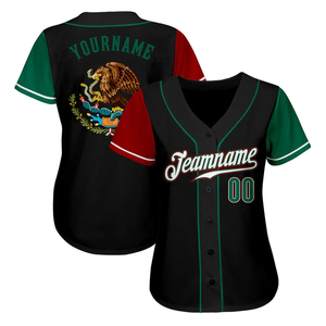 Camiseta de Béisbol Personalizada Bicolor Negra y Verde-Roja de México, con Costuras Reforzadas, Transpirable, de Secado Rápido, con Nombre de Equipo Personalizado - Product Image 2