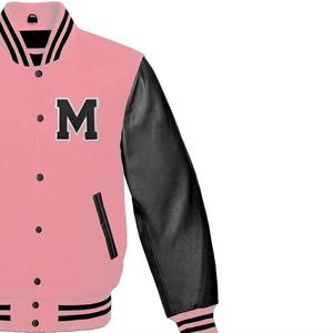 Veste universitaire rose et noire unisexe, style preppy, col rabattu, logo M brodé, coupe classique, vêtements décontractés d'automne - Product Image 5