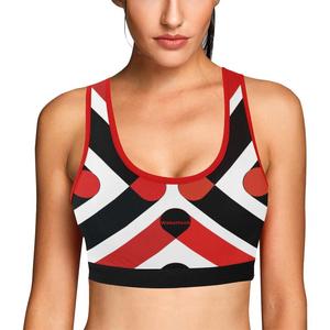 Women's Geometric Print <b>Racerback</b> Sports <b>Bra</b> Medium Support Breathable Tennis Activewear Top Contrast Binding Scoop Neck - Product Image 3