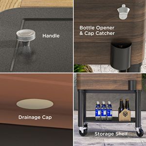 Carrello Frigo Portatile da 60 Litri con Apribottiglie, Ghiacciaia su Ruote e Ripiano Inferiore per Feste in Giardino, Terrazza e Bordo Piscina - Product Image 6
