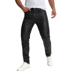 Pantalon de jogging en cuir léger pour homme, coupe ajustée droite, design personnalisé, fermeture boutonnée sur le devant, couleur unie - Product Image 1